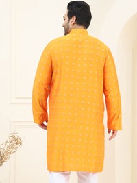 SOJANYA PLUS Lelaki Orange & Silver Jacquard Woven Design Kurta