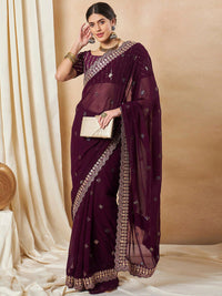 Saree mall Embellished Sequinned Poly Georgette Sarees