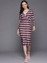 SASSAFRAS Women Navy Blue & White Printed Bodycon Midi Dress