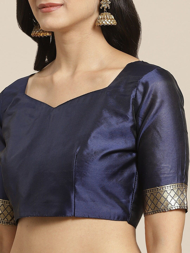 Saree mall Navy Blue & Gold-Toned Woven Design Zari Silk Blend Heavy Work Banarasi Sarees
