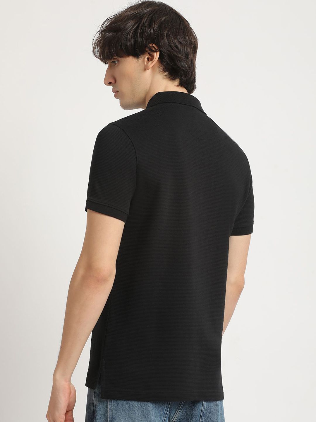 THE BEAR HOUSE Self Design Polo Collar Pure Cotton T-shirt