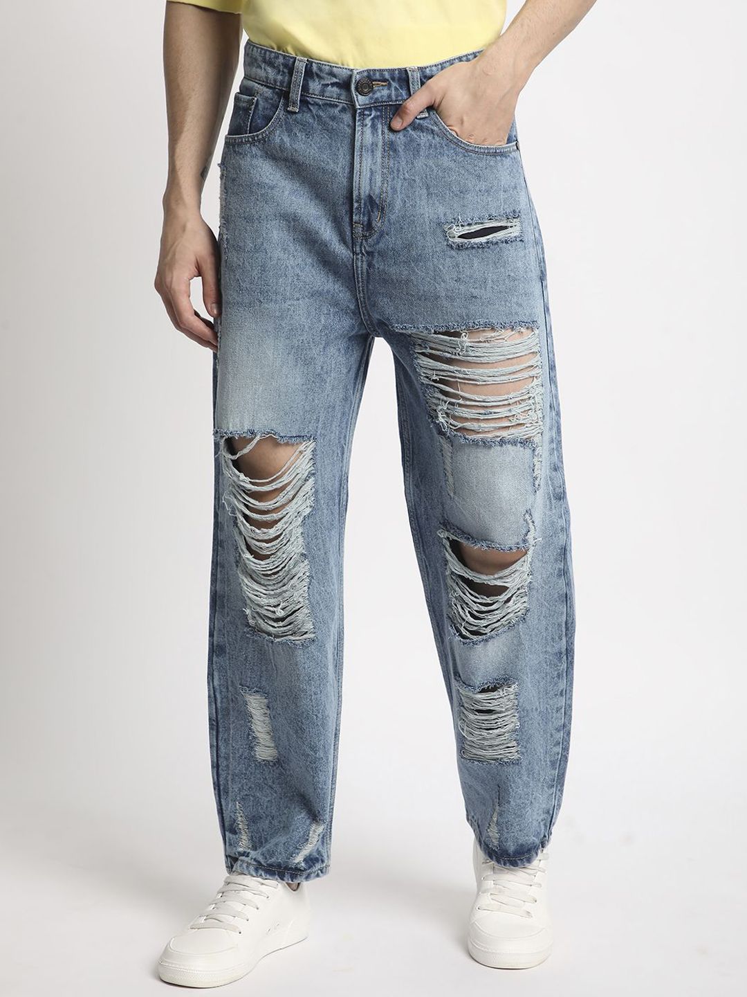 Bene Kleed Men Highly Distressed Heavy Fade Baggy Jeans