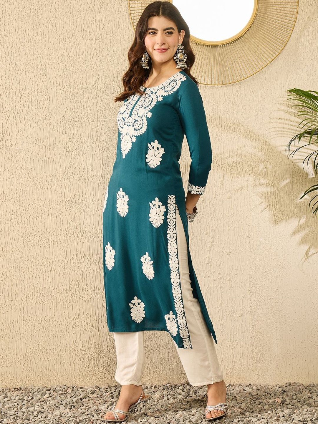 KALINI Floral Embroidered Straight Kurta