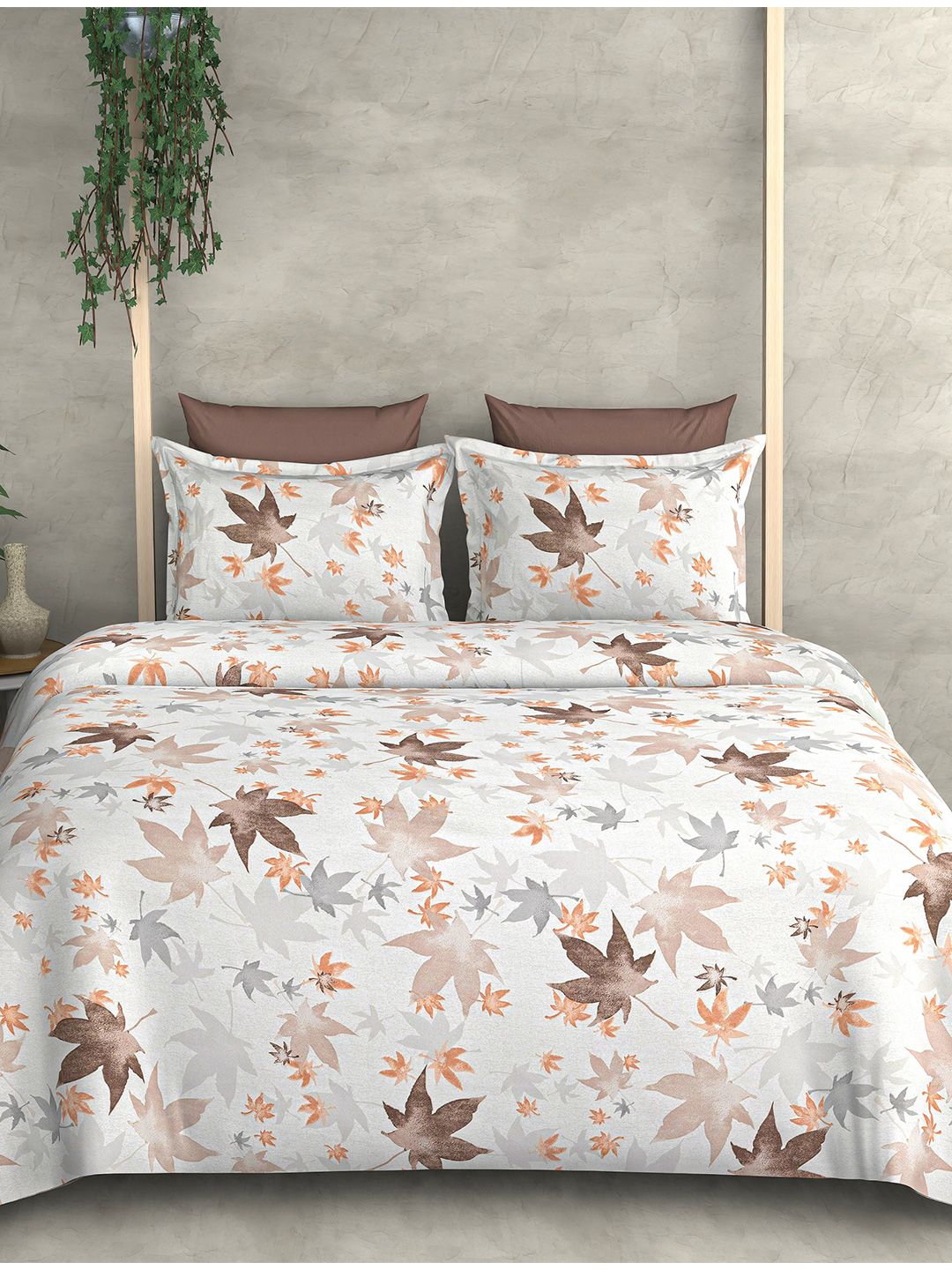 Cortina Glazed Cotton Cream Floral 140 TC King Bedsheet with 2 Pillow Covers