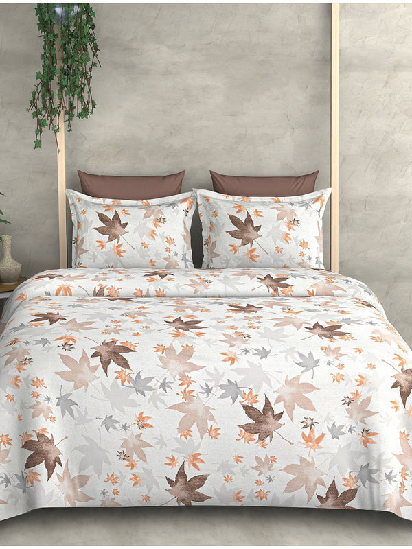 Cortina Glazed Cotton Cream Floral 140 TC King Bedsheet with 2 Pillow Covers