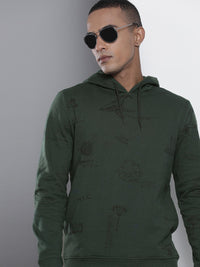 The Indian Garage Co Men Olive Green Printed Hooded Sweatshirt