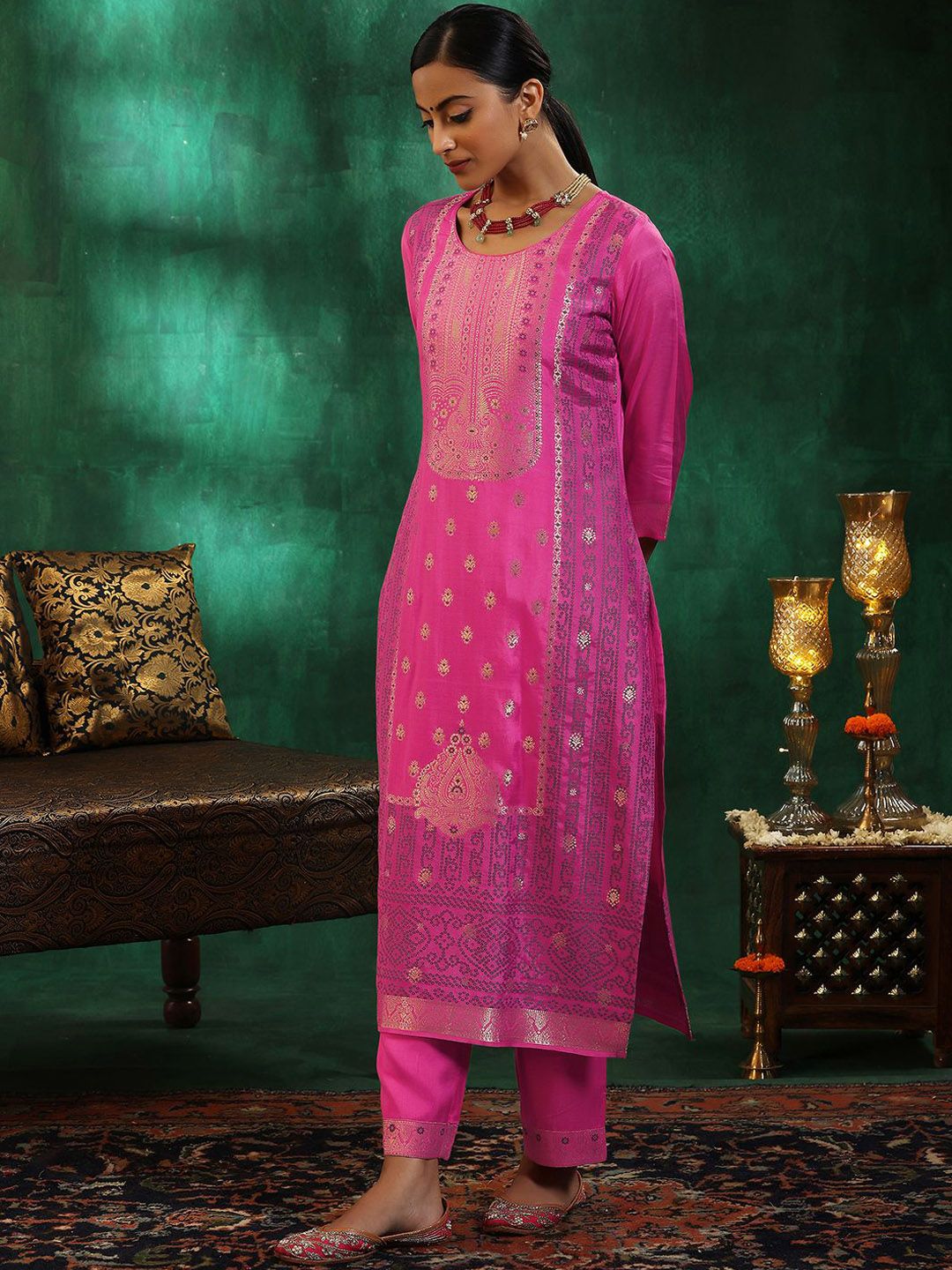 Libas Women Ethnic Motifs Regular Kurta with Trousers & With Dupatta
