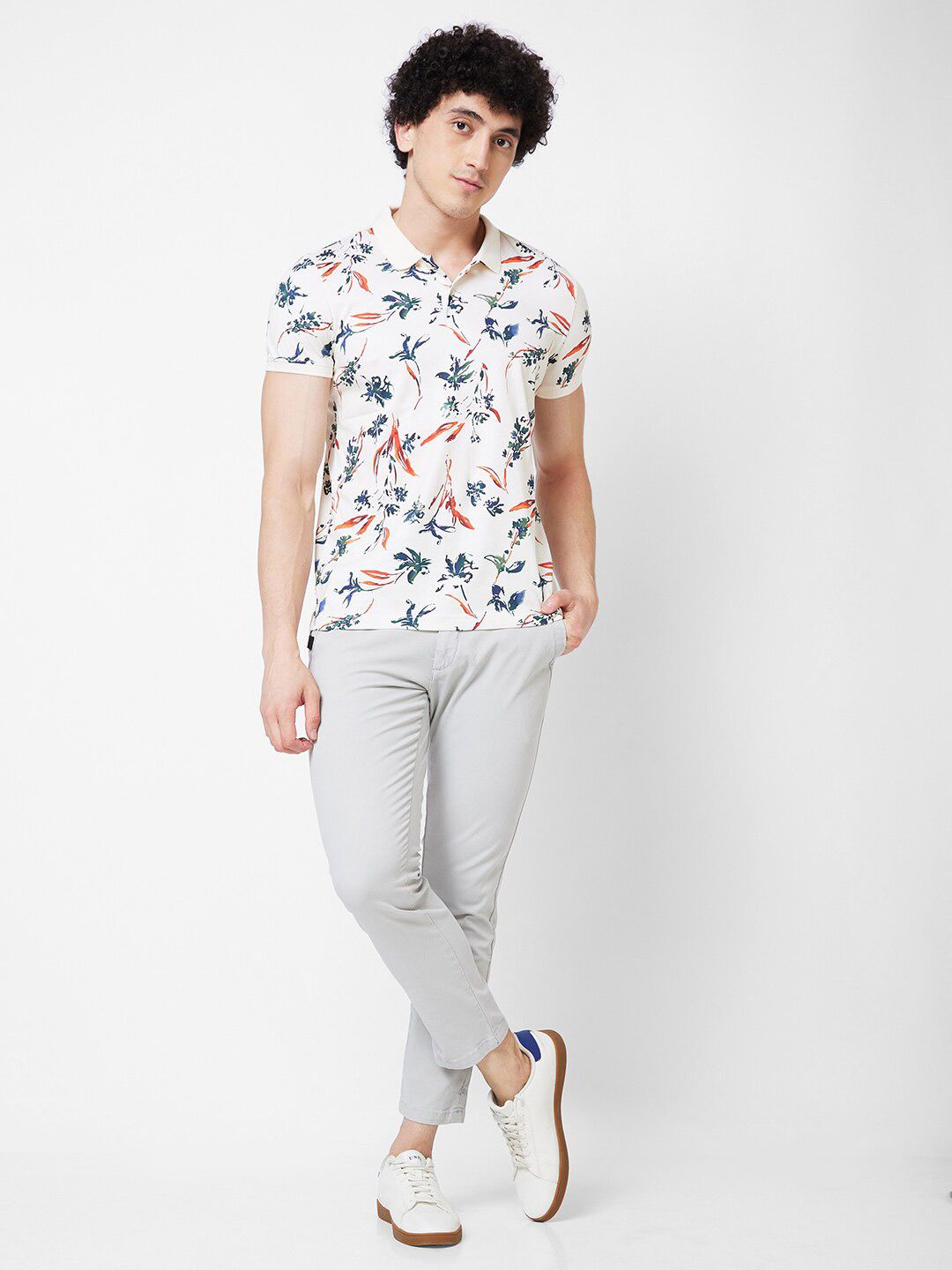 SPYKAR Floral Printed Polo Collar Cotton Slim Fit T-shirt