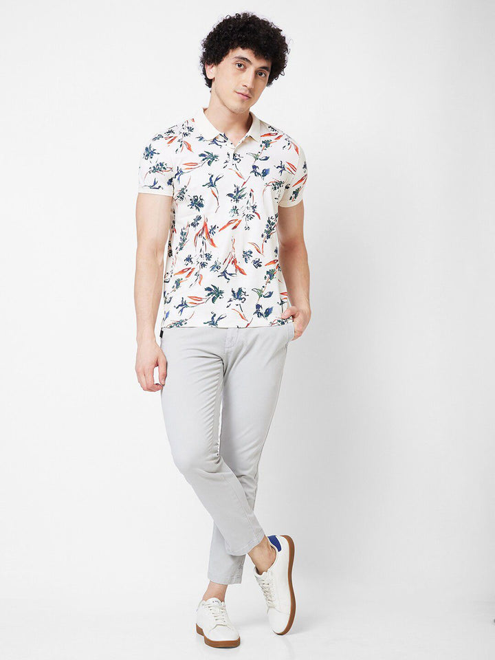 SPYKAR Floral Printed Polo Collar Cotton Slim Fit T-shirt