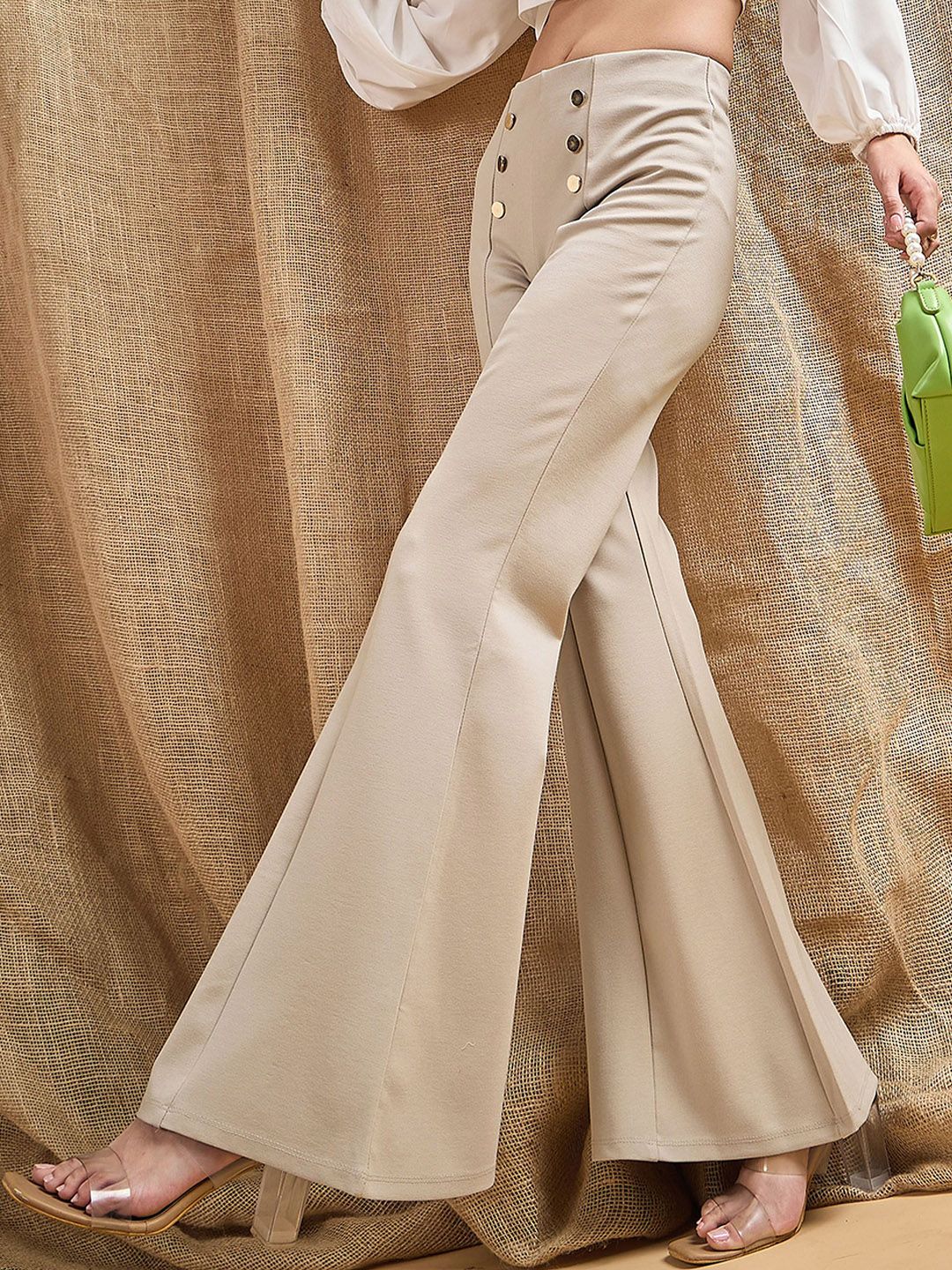 SASSAFRAS Women Smart Flared High-Rise Trousers