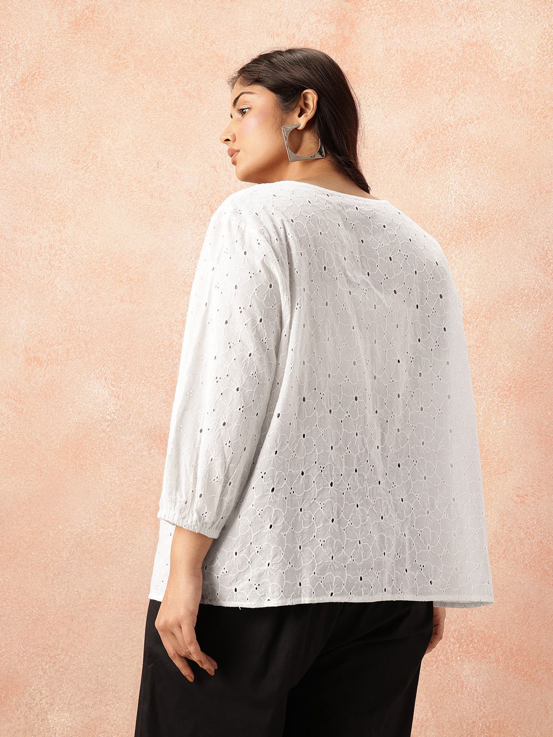 all about you Plus Size Floral Tie-Up Neck Pure Cotton Top
