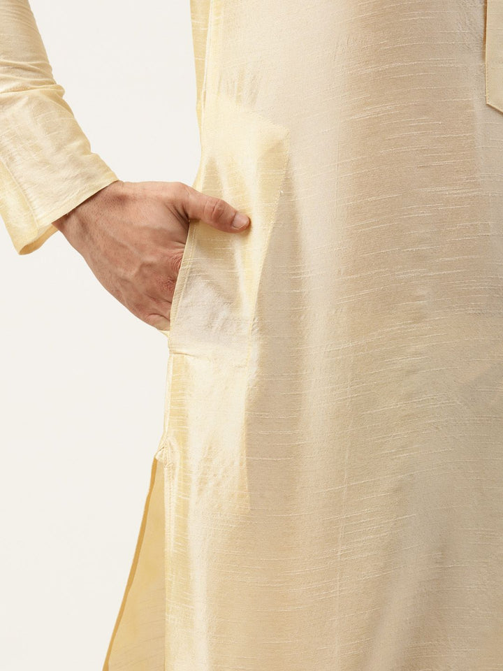 SOJANYA Men Beige & Rust Brown Kurta with Churidar