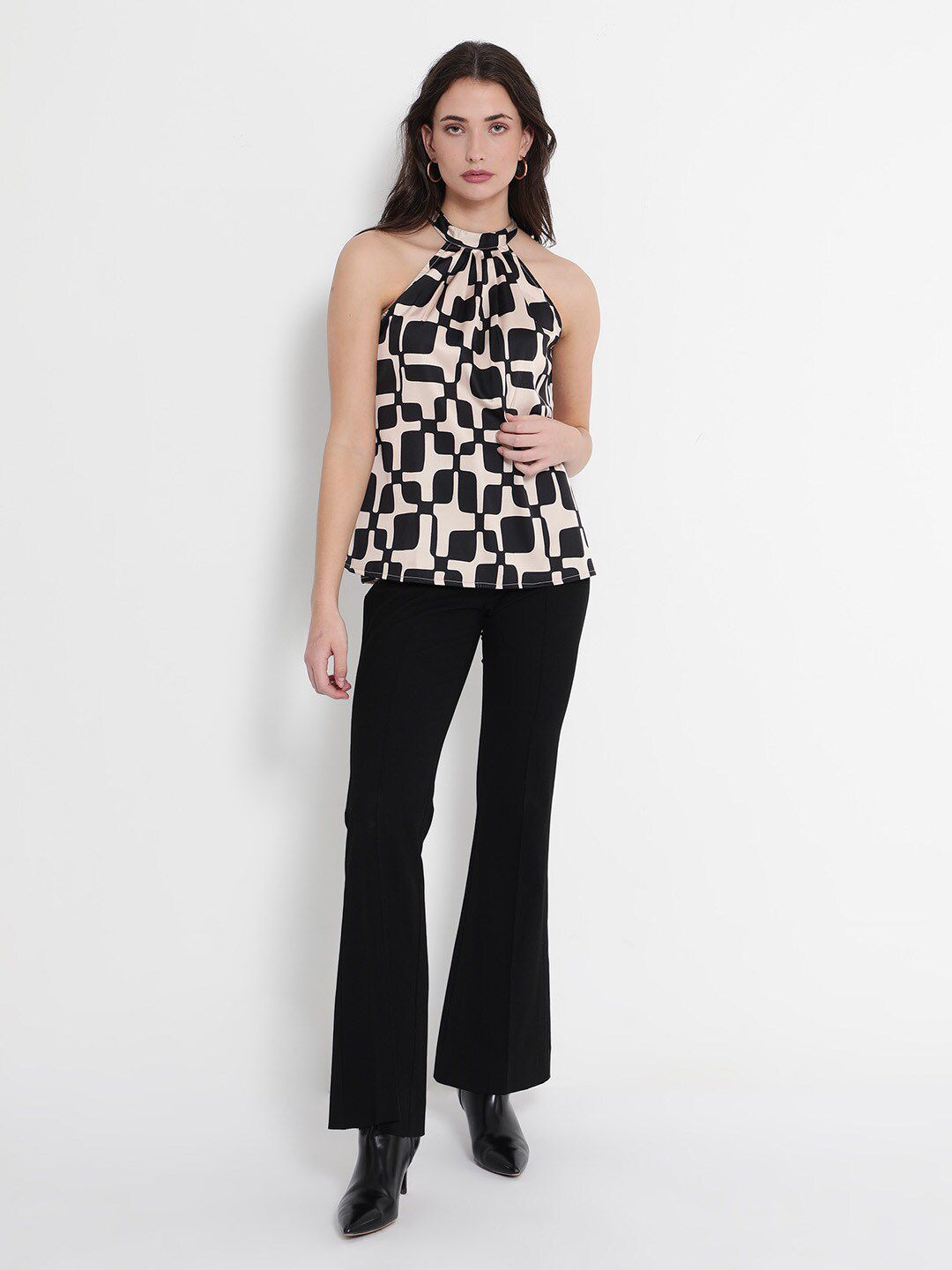 RAREISM Geometric Printed High Neck Cotton Top