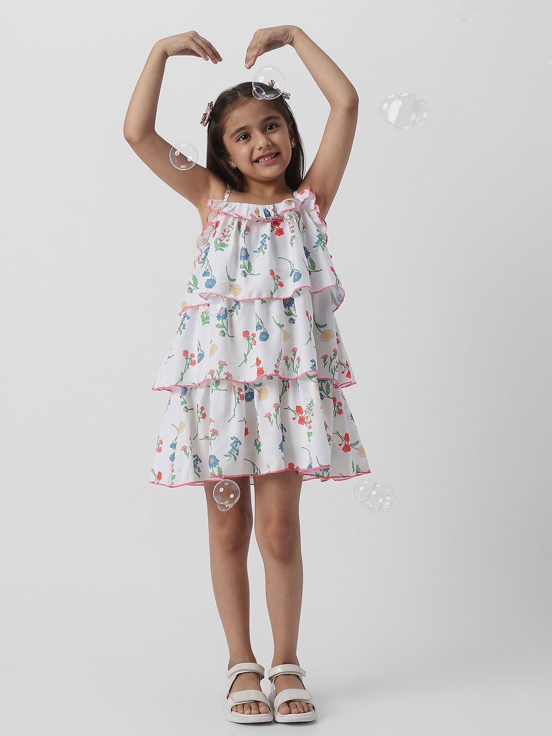 Nauti Nati Girls Floral Print Layered A-Line Dress