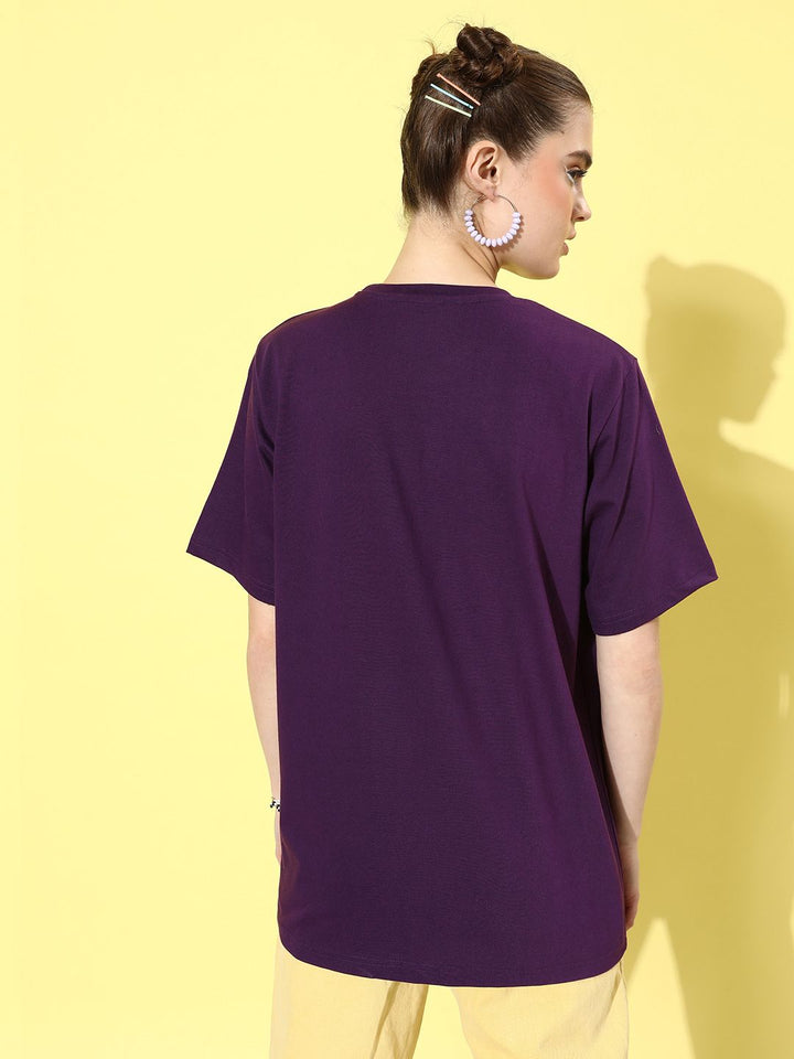 DILLINGER Purple & Yellow Printed Oversized Pure Cotton Longline T-shirt