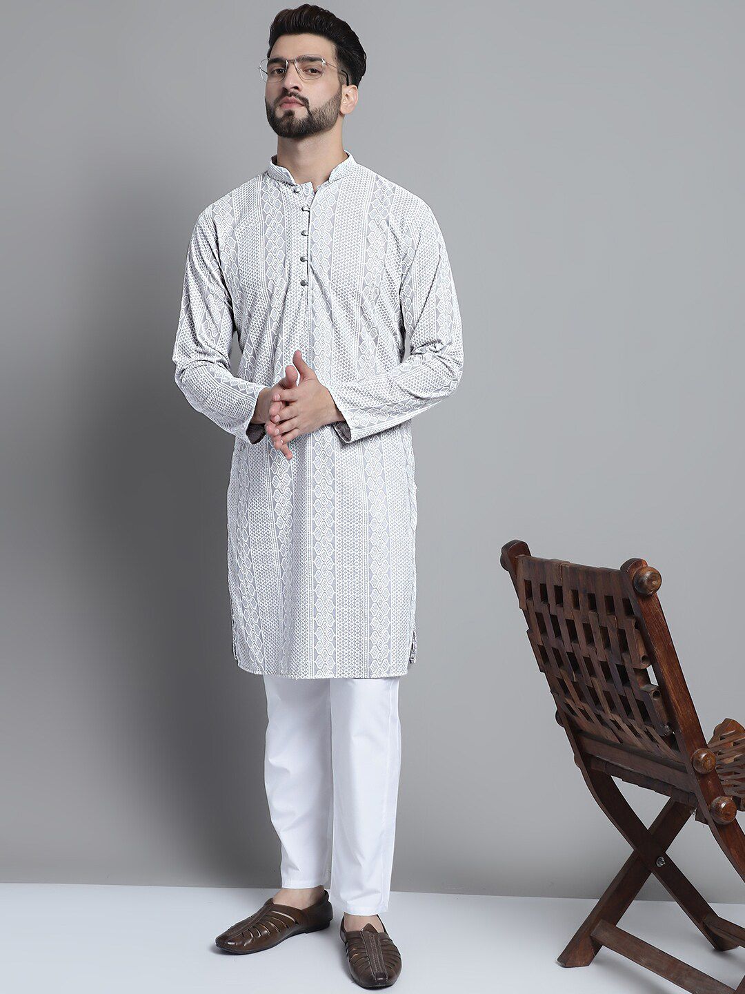 Anouk Ethnic Motifs Embroidered Regular Chikankari Pure Cotton Kurta with Pyjamas