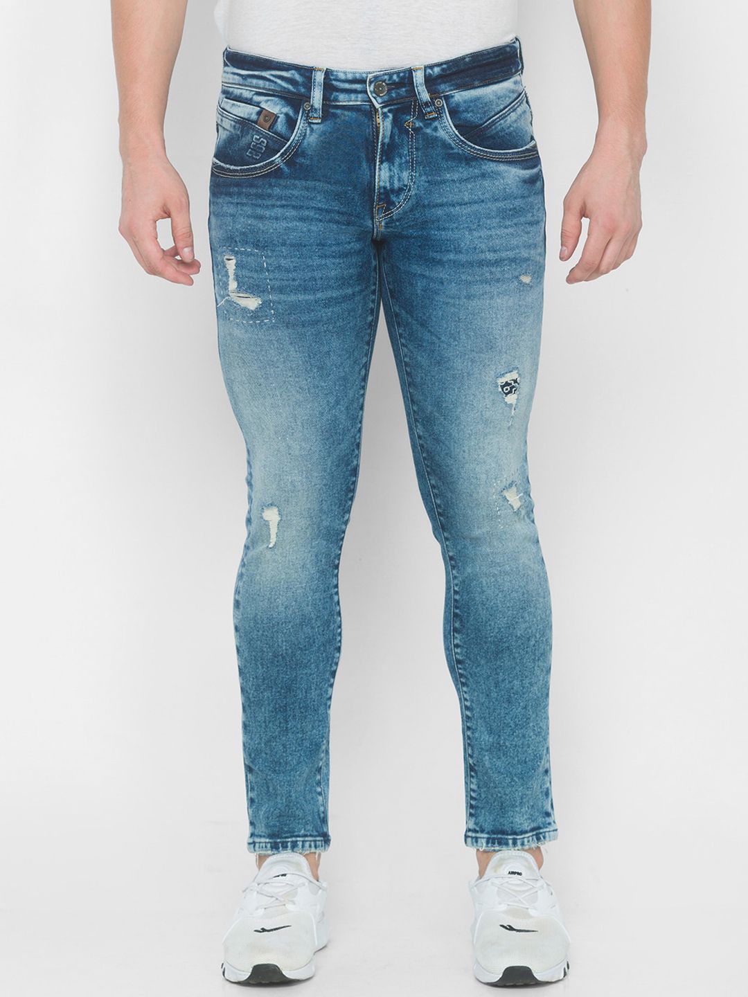 SPYKAR Men Blue Skinny Fit Low-Rise Mildly Distressed Heavy Fade Jeans