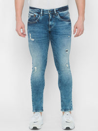 SPYKAR Men Blue Skinny Fit Low-Rise Mildly Distressed Heavy Fade Jeans