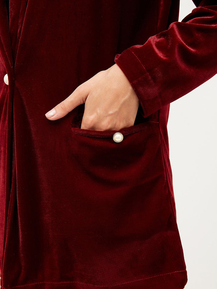 SASSAFRAS Shawl Collar Single-Breasted Velvet Blazer