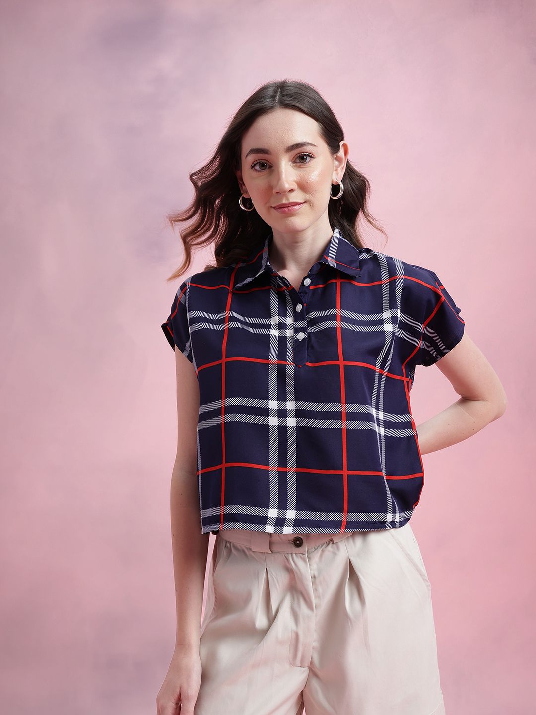 DressBerry Checked Extended Sleeves Shirt Style Top