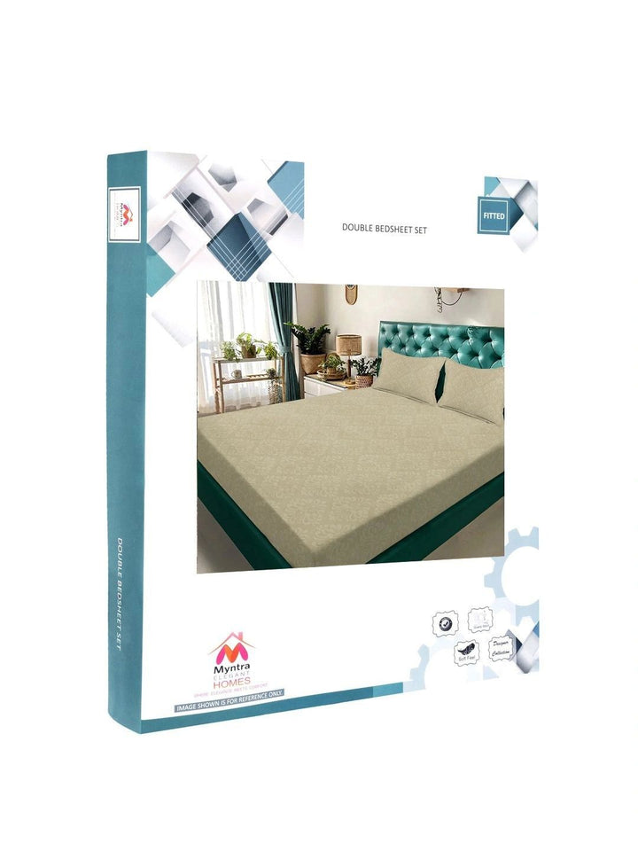 Myntra Elegant Homes Beige Floral 300 TC Cadar Katil King dengan 2 Sarung Bantal