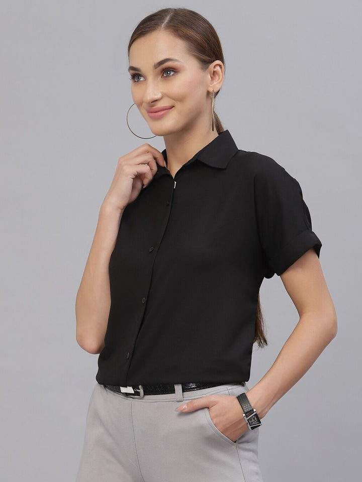 Style Quotient Women Black Solid Polyester Regular Fit Casual Shirt