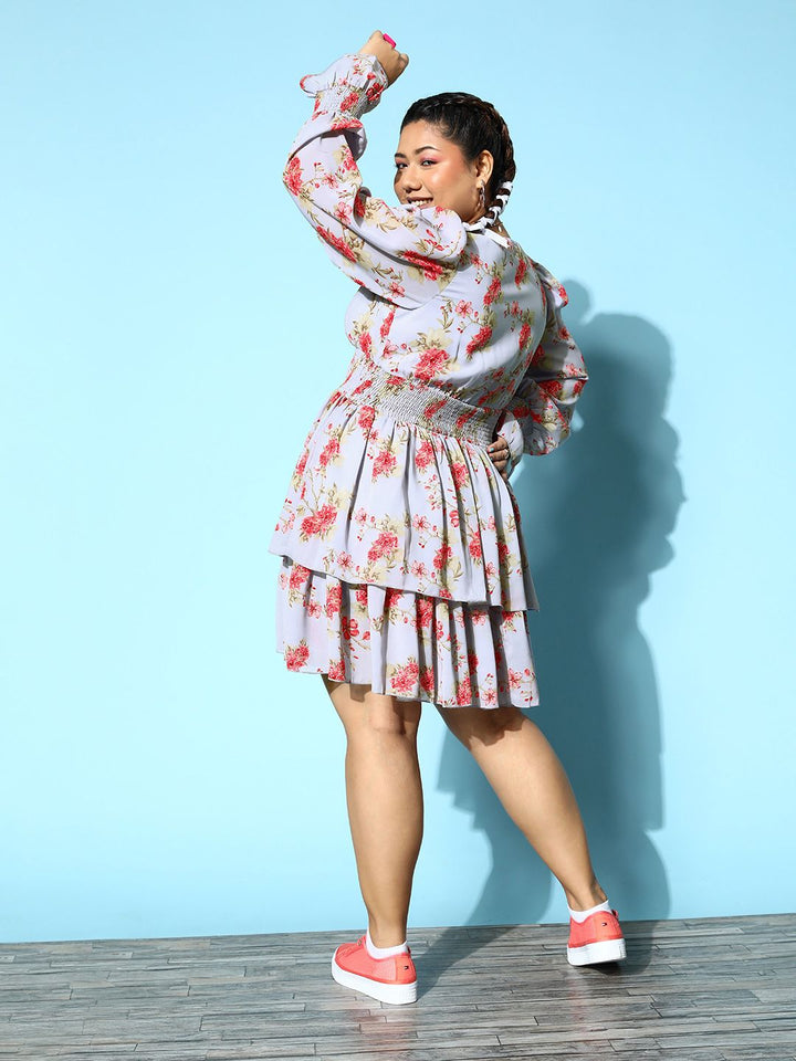 Berrylush Curve Women Deep Blue Floral Vacay Attire