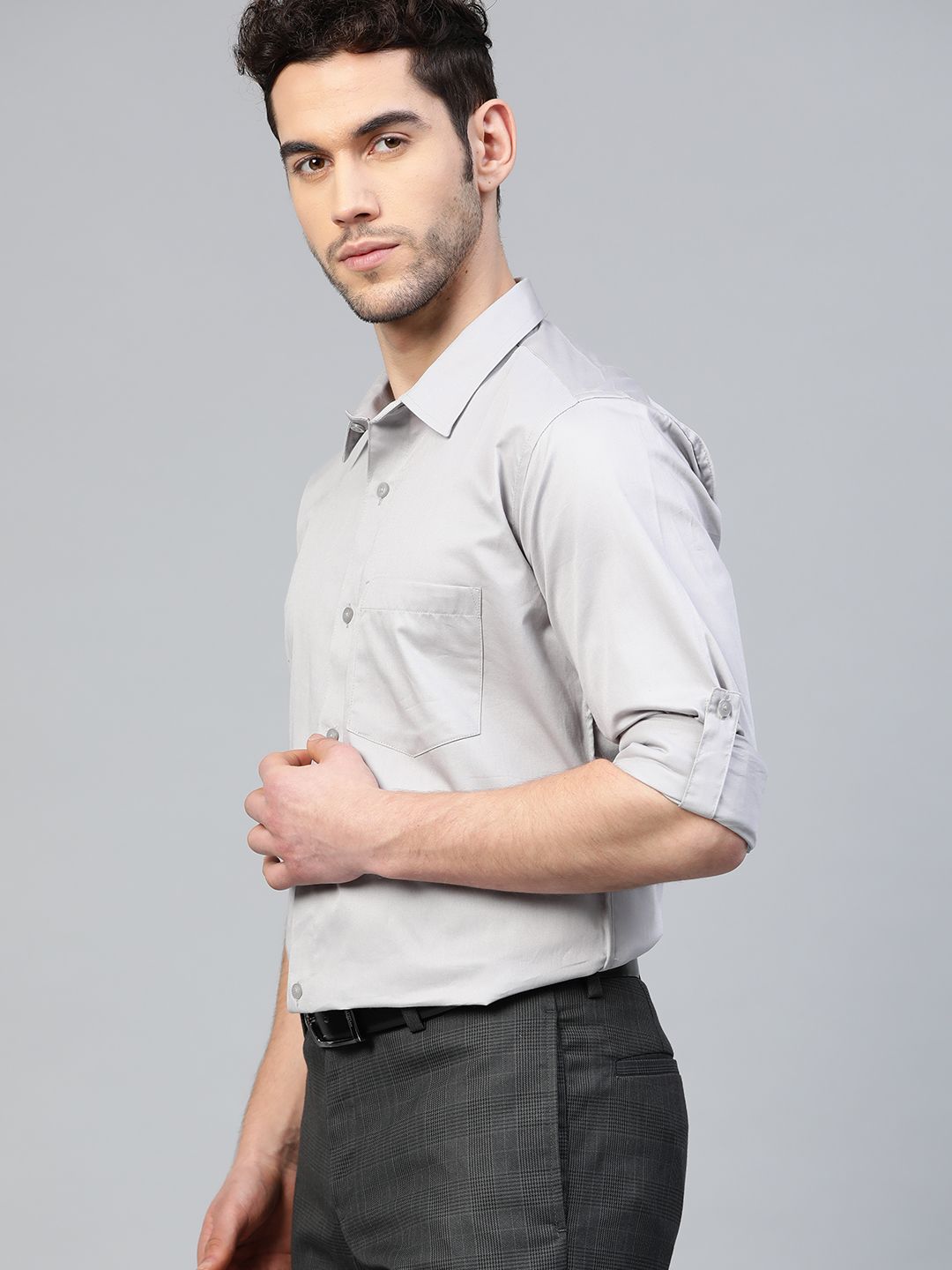 DENNISON Men Grey Smart Slim Fit Water & Stain Repellent Solid Formal Shirt