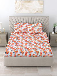 BOMBAY DYEING Florentine White Floral Pure Cotton 144TC Queen Bedsheet Set 2.28 m X 2.54m