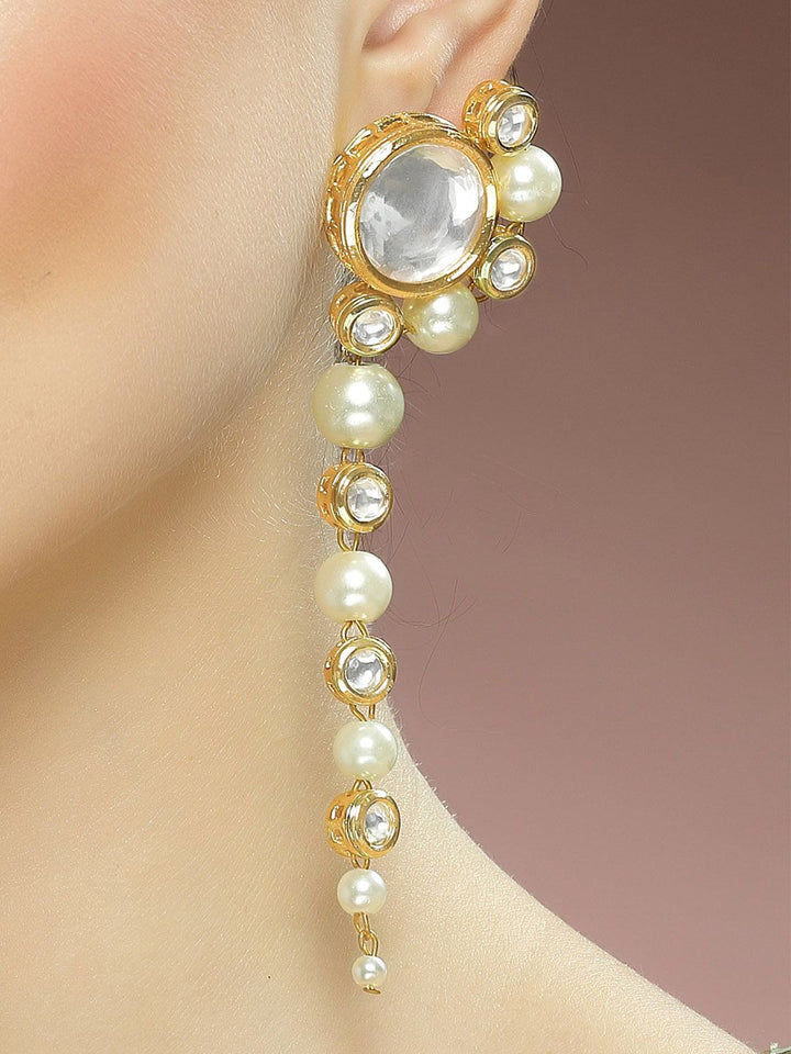 KARATCART Gold-Plated Kundan-Studded Drop Earrings