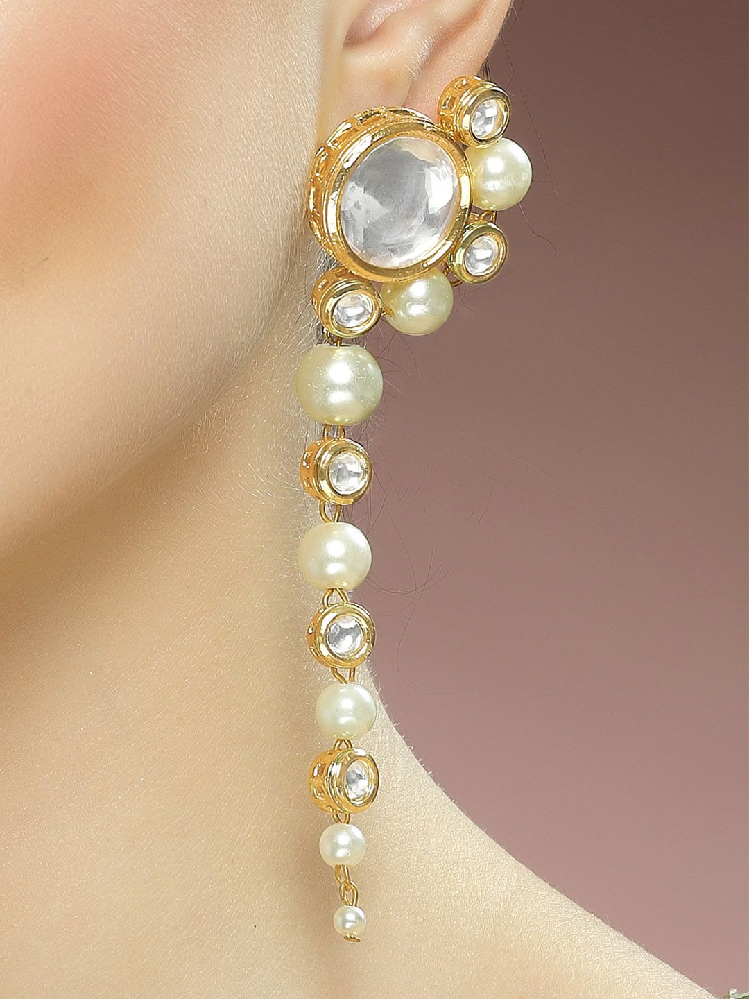 KARATCART Gold-Plated Kundan-Studded Drop Earrings