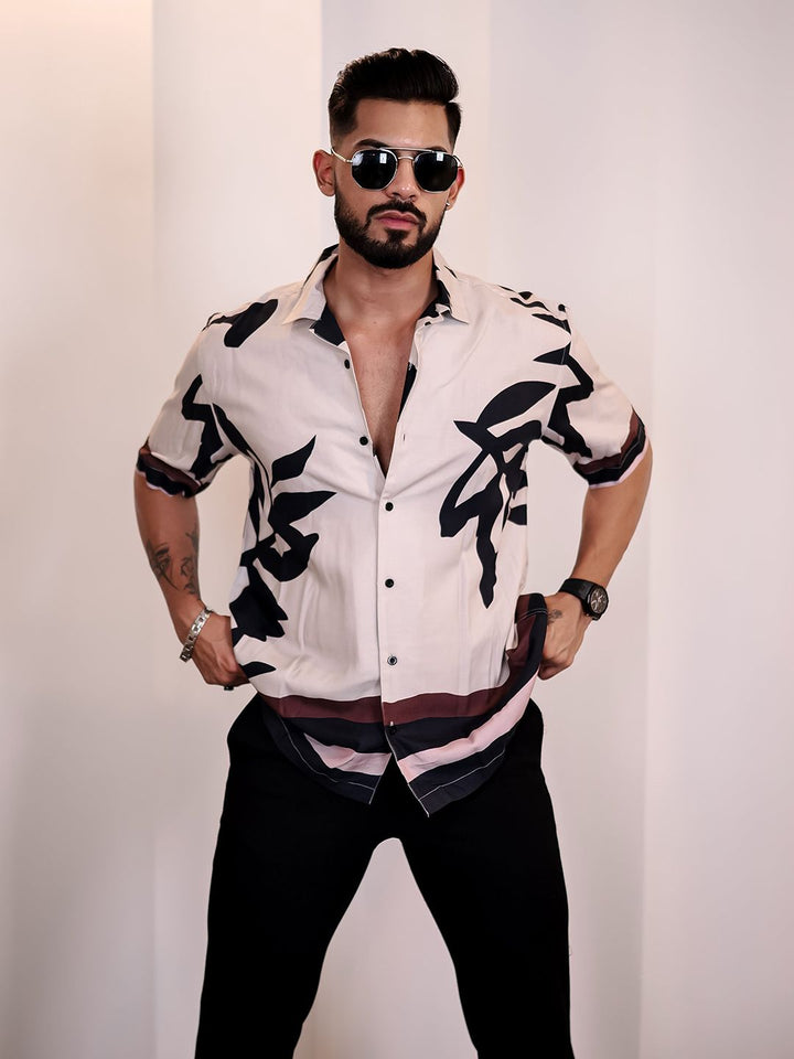 Eszett Baju Kasual Spread Collar Bercetak Abstrak