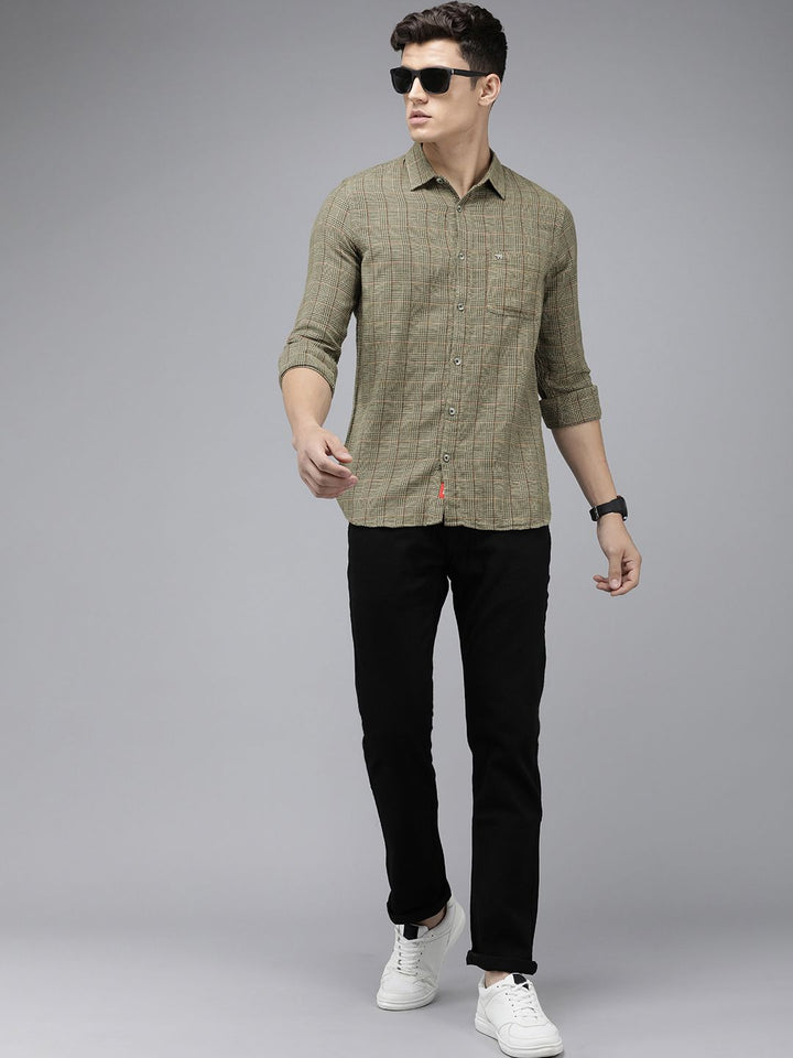 THE BEAR HOUSE Men Slim Fit Checked Pure Cotton Casual Shirt