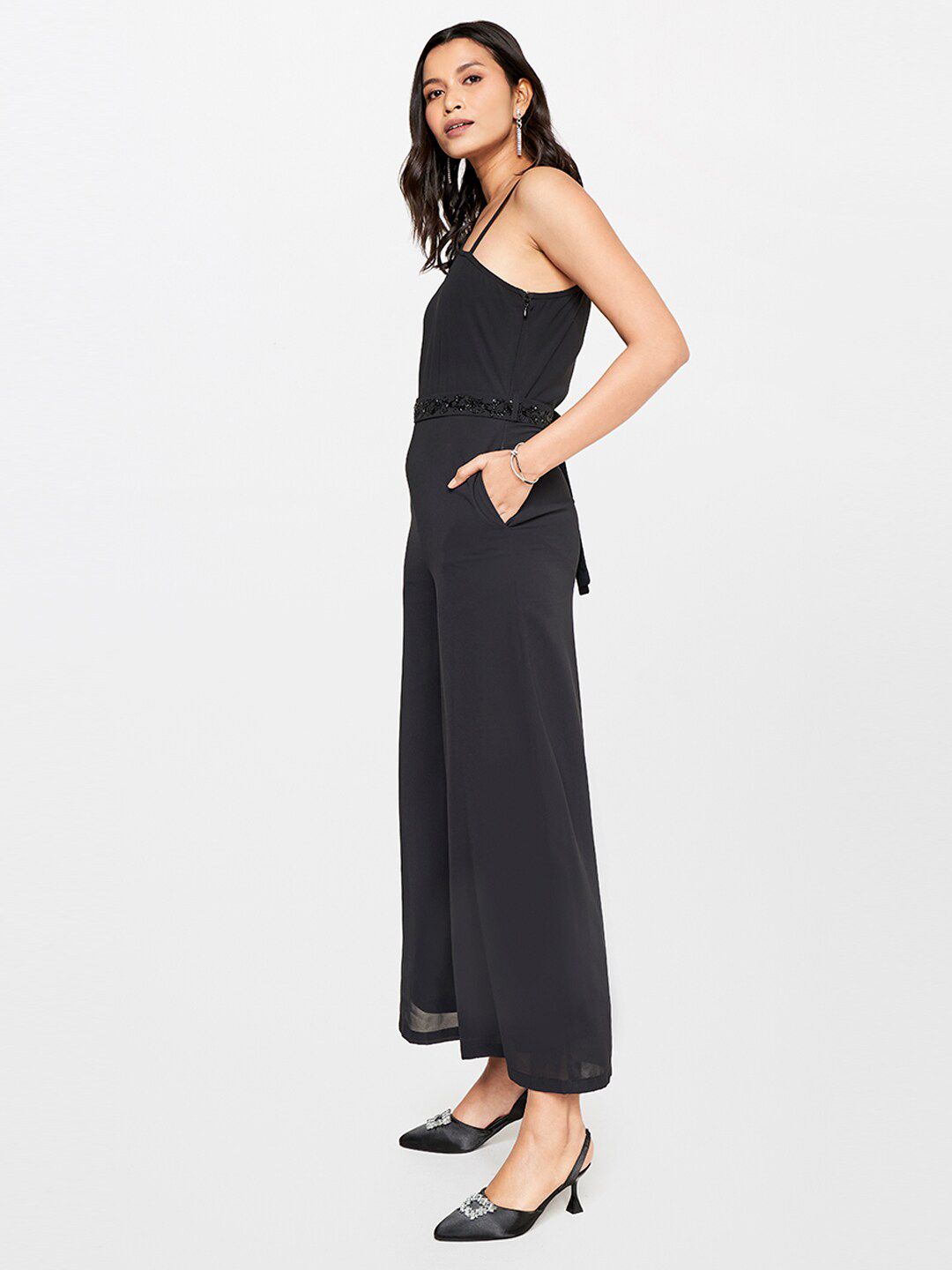 AND Women One Shoulder Embellished Basic Jumpsuit