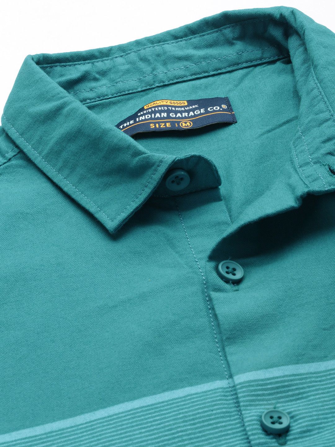 The Indian Garage Co Men Teal Horizontal Striped Cotton Casual Shirt