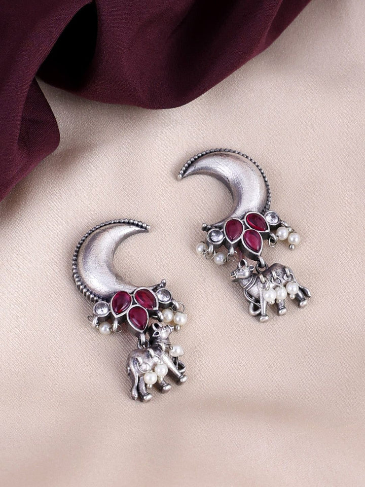 PANASH Silver-Plated Stones Studded & Beads Beaded Drop Earrings