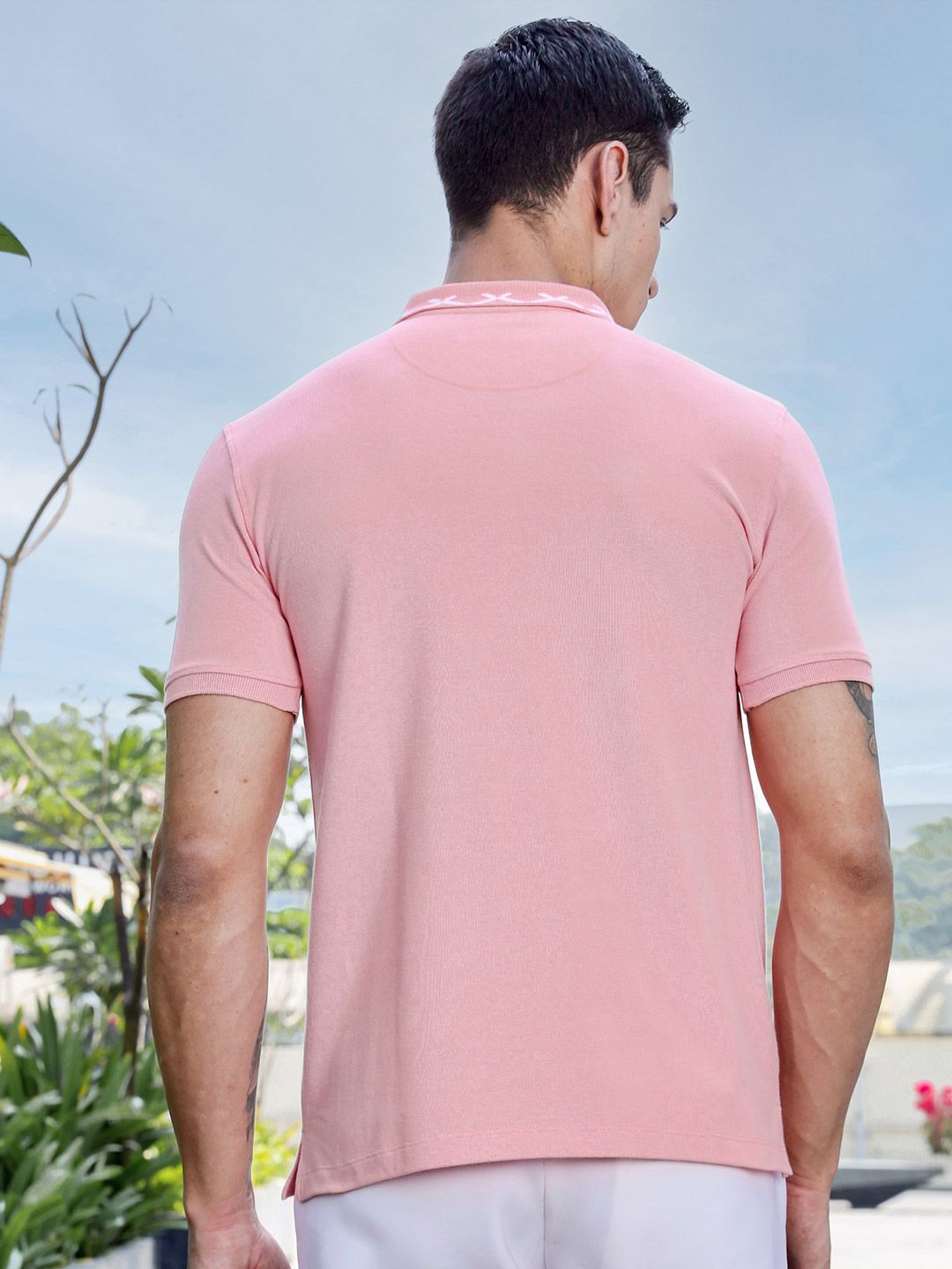 Thomas Scott Men Solid Polo Collar Cotton Slim Fit T-shirt