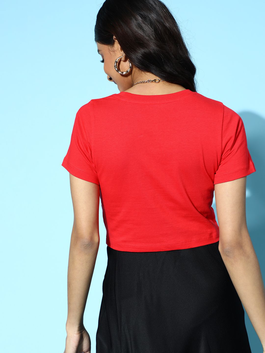 SASSAFRAS Women Gorgeous Red Geometric Cropped Tshirt