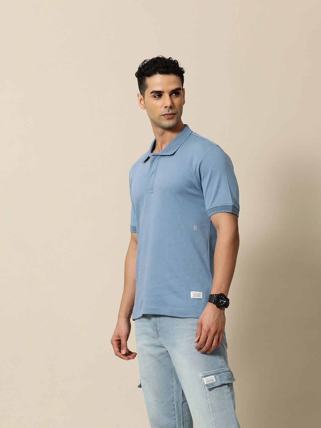 Mr Bowerbird Solid Tailored Fit Polo Collar Pure Cotton T-shirt