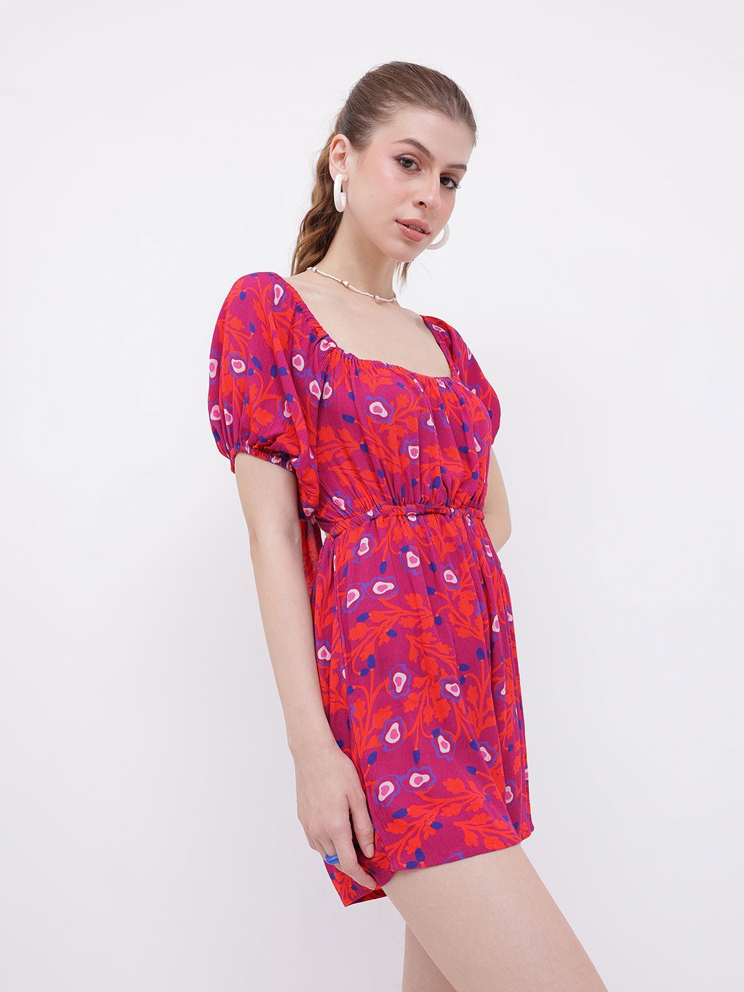 DressBerry Romantic & Flirty Printed Cut-Out Tie-Up Playsuit