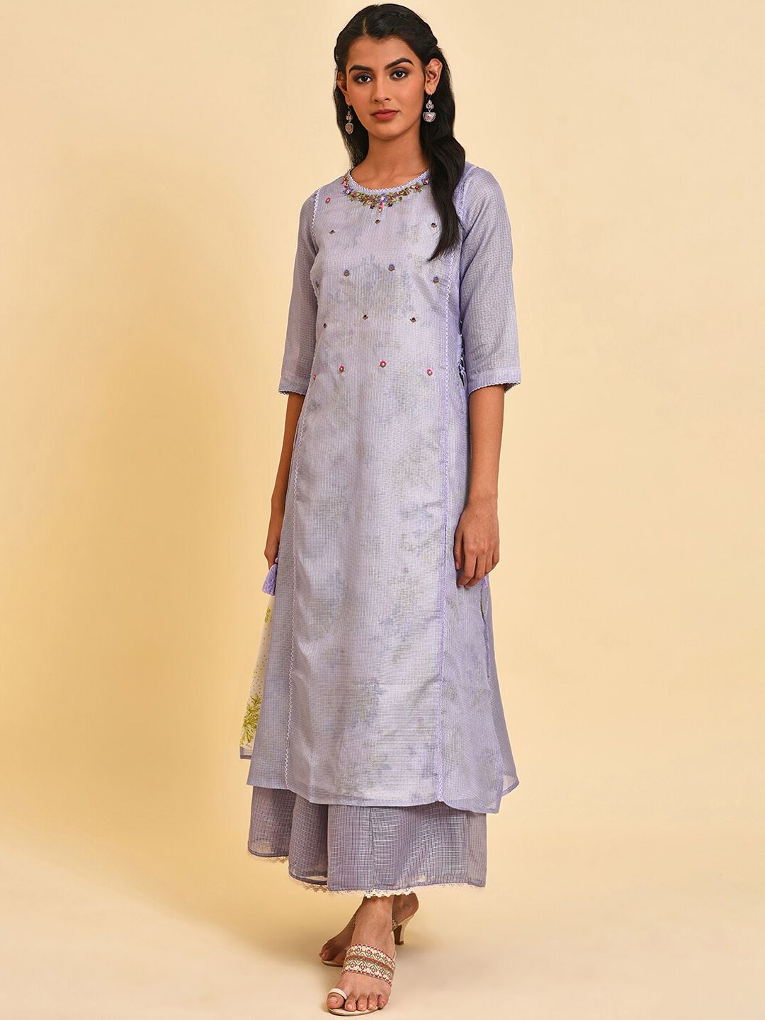 W Floral Embroidered Thread Work Anarkali Kurta