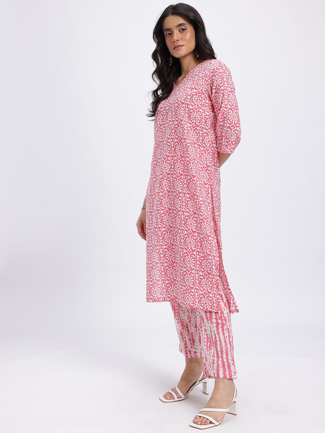 Anouk Floral Print Pure Cotton Straight Kurta with Trousers & Dupatta