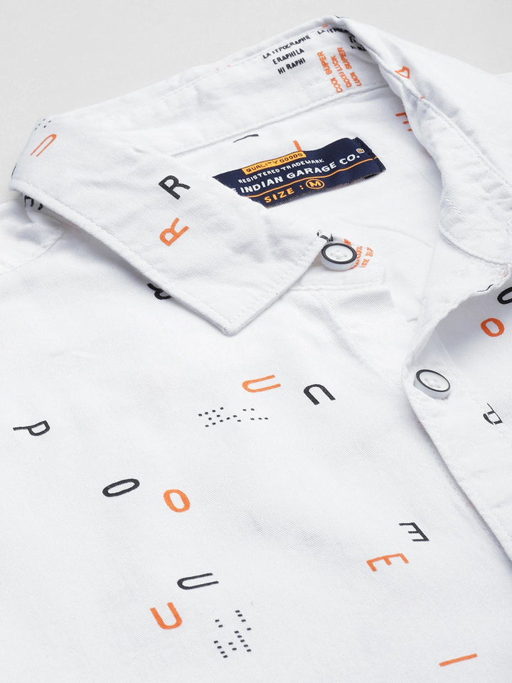 The Indian Garage Co Men White Printed Casual Cotton Shirt