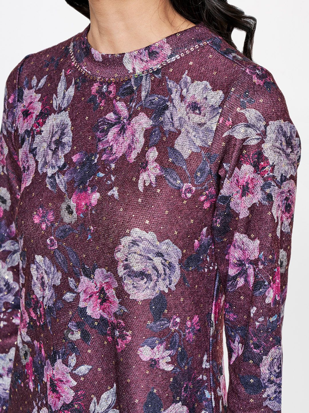 Global Desi Purple & Blue Floral Print A-line Dress