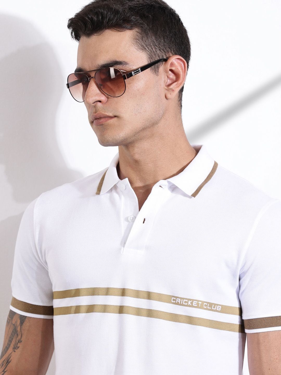 Thomas Scott Men Striped Polo Collar Cotton T-shirt
