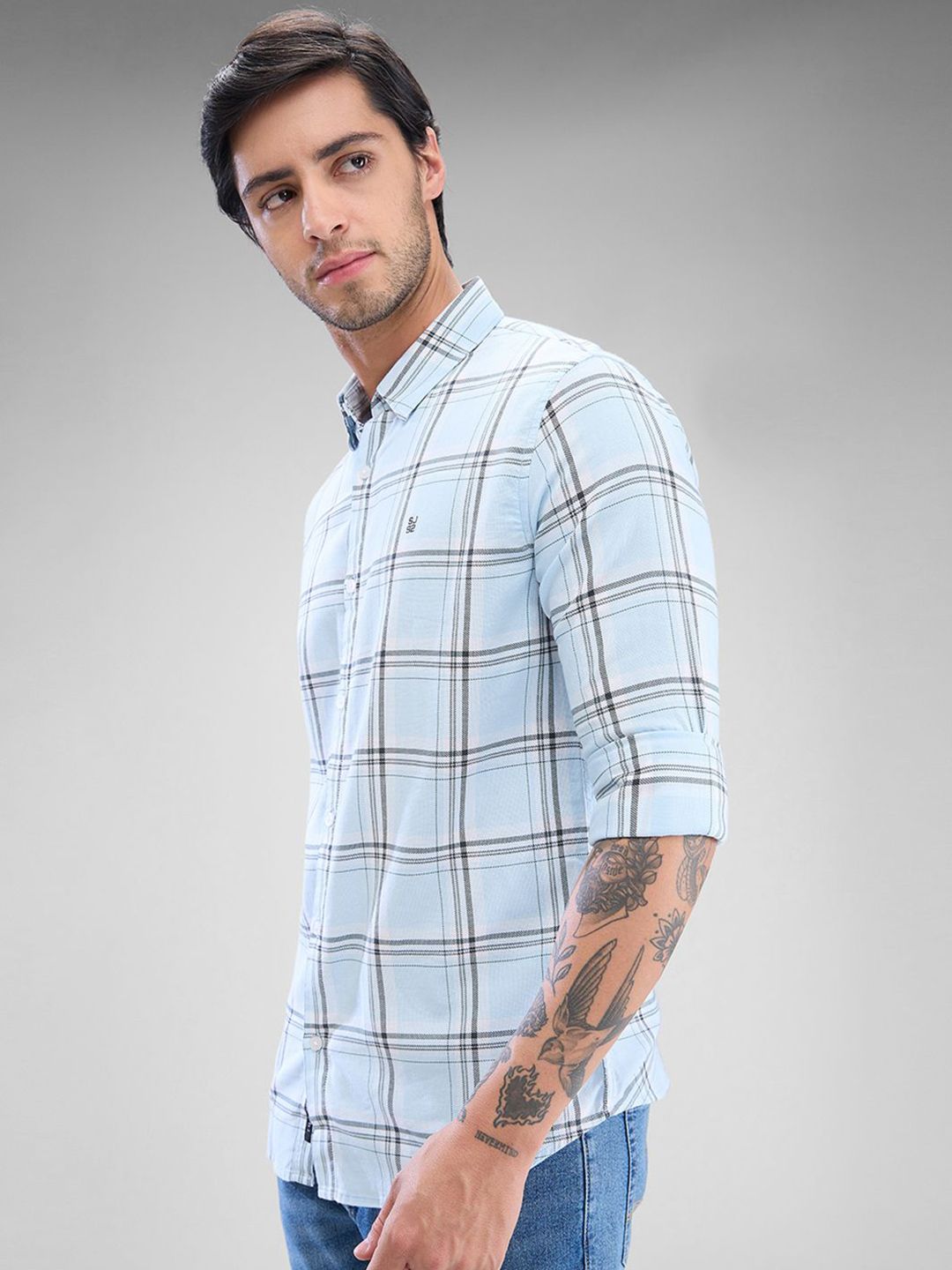 SPYKAR Men Tartan Checks Spread Collar Slim Fit Casual Shirt