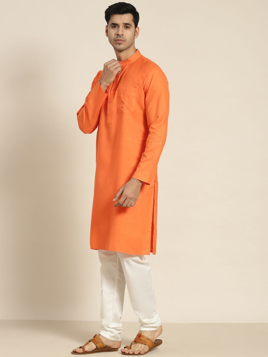 SOJANYA Men Orange Kurta with Churidar