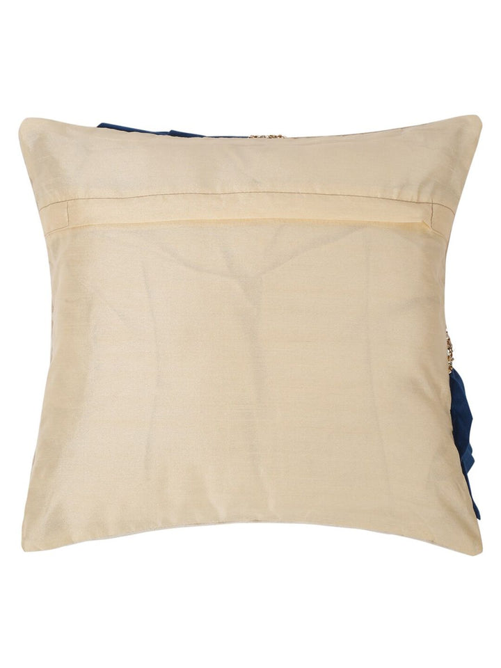 HOSTA HOMES Off White & Navy Blue 2 Pieces Embellished Square Cushion Covers