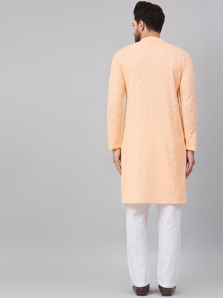 See Designs Men Peach-Coloured Thread Work Kurta