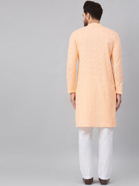 See Designs Men Peach-Coloured Thread Work Kurta